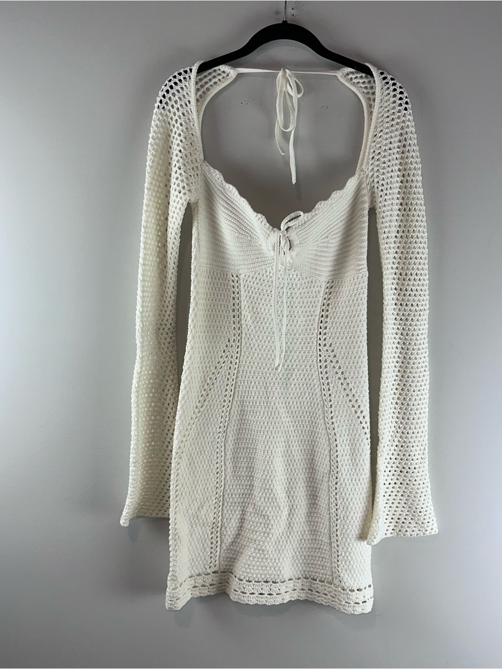 Babyboo Dezi Mini Dress in White Crochet Bohemian Bell Sleeve Dress Size M